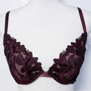 Victorias Secret • Wine Burgundy Unlined Mesh Floral Bra